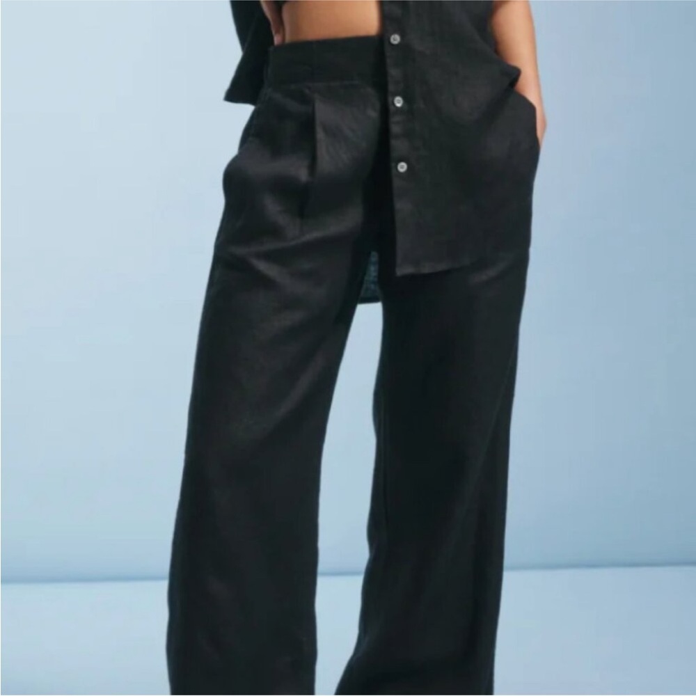 AYR The Alfresco Wide Leg Linen Pant In Classic Navy Blue Size Small